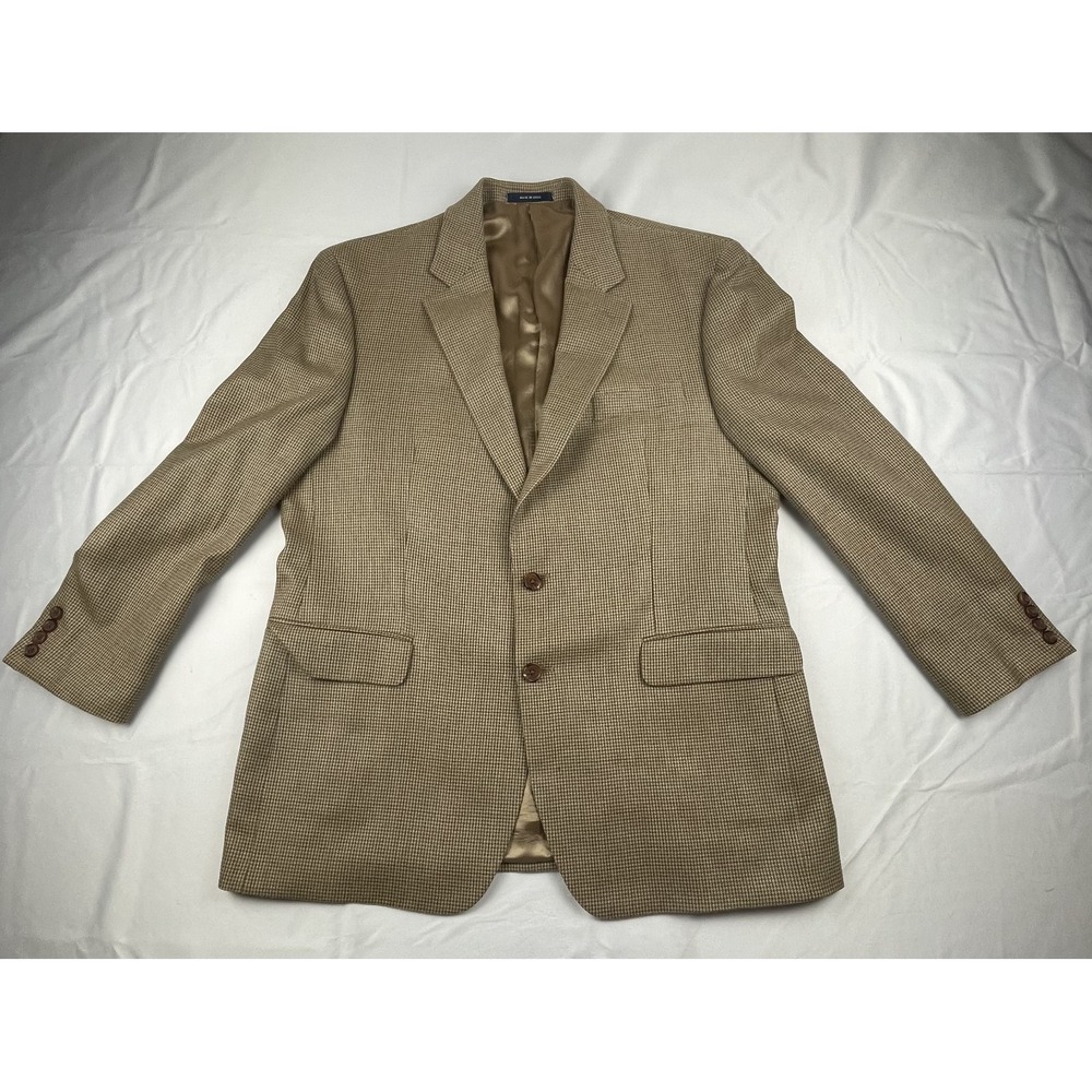RALPH LAUREN MENS SPORTS COAT BLAZER TAN HOUNDSTOOTH WOOL 2 BUTTON DILLARDS 40R